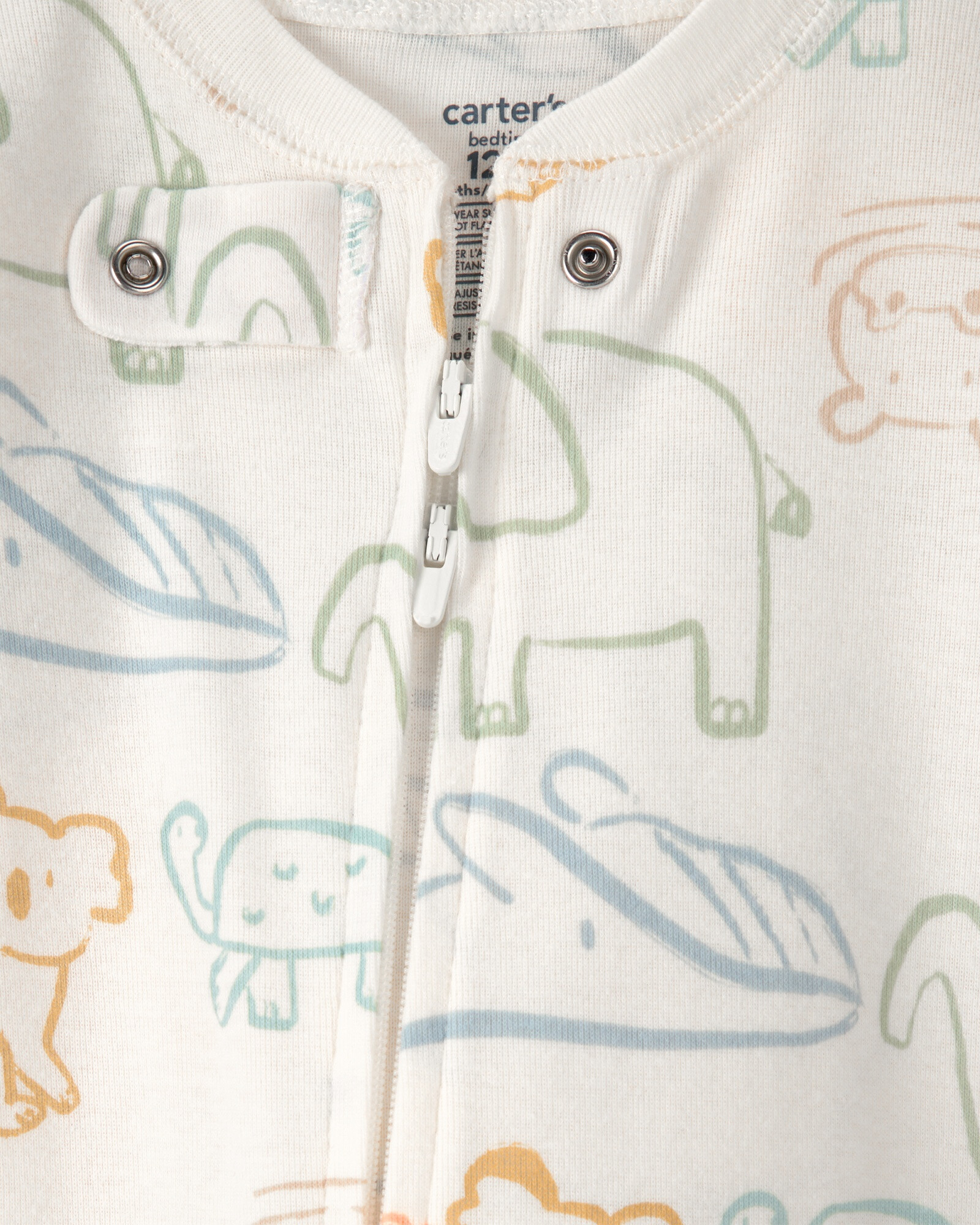 Pijama enterito de algodón con pie, marfil, diseño animales Sin color