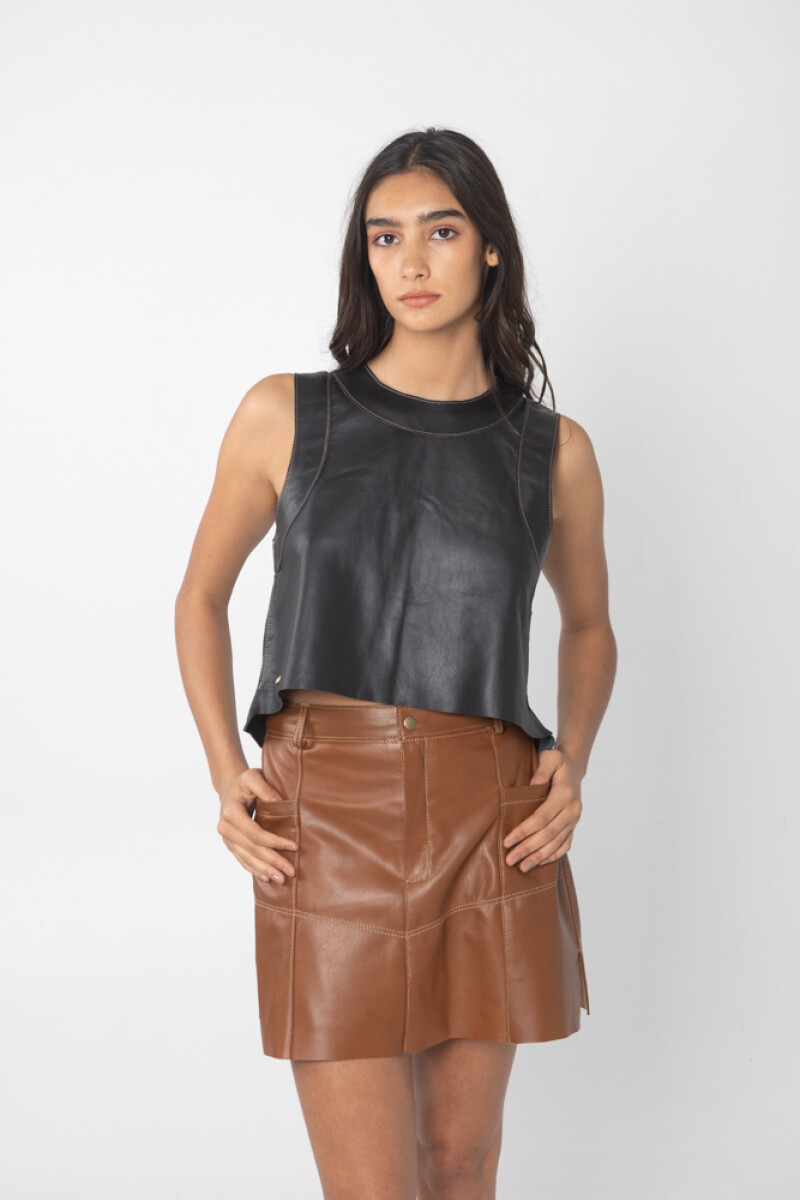 Falda Couro Short - Camel 