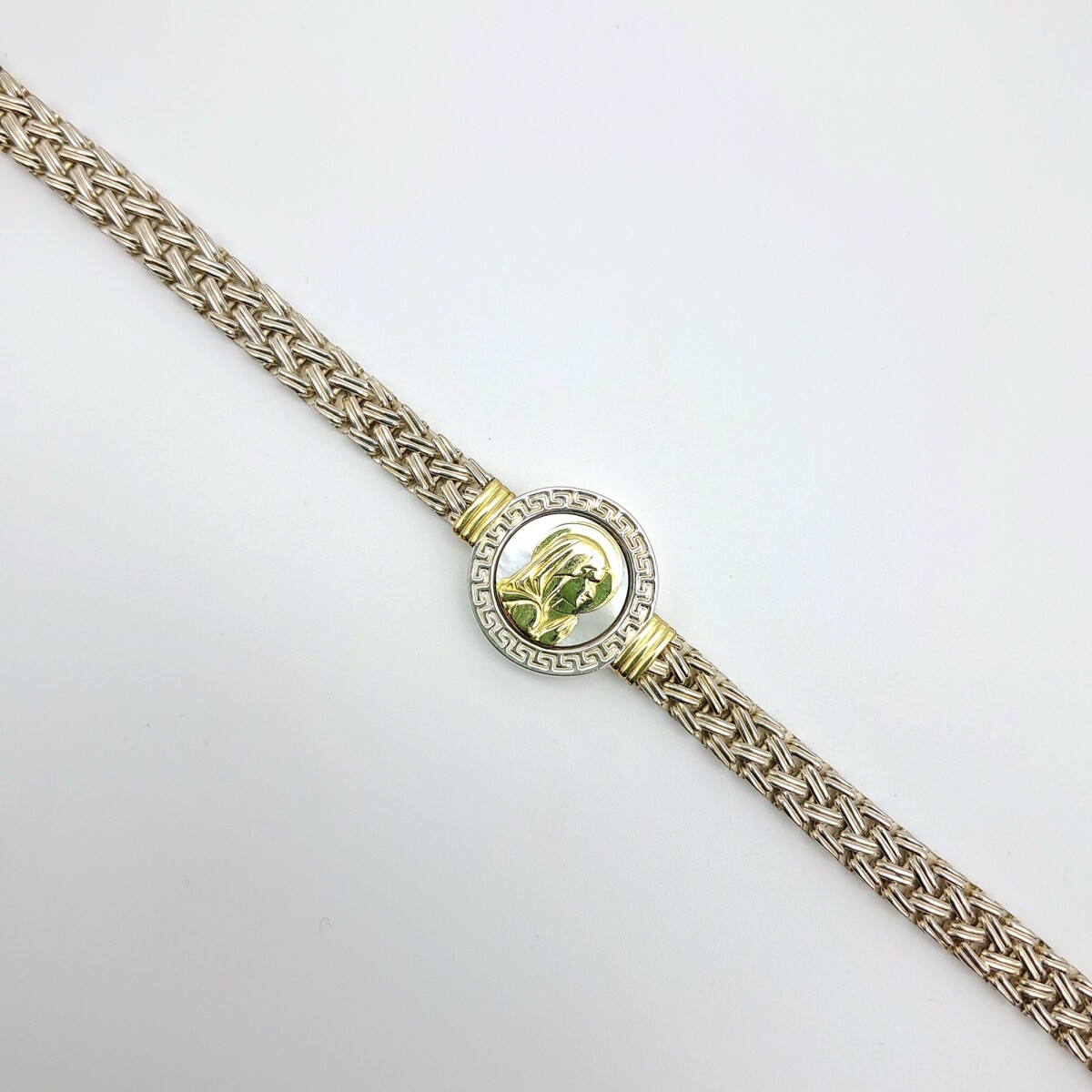 Pulsera de plata 925, double de oro 18 ktes, náaca, VIRGEN NIÑA. 