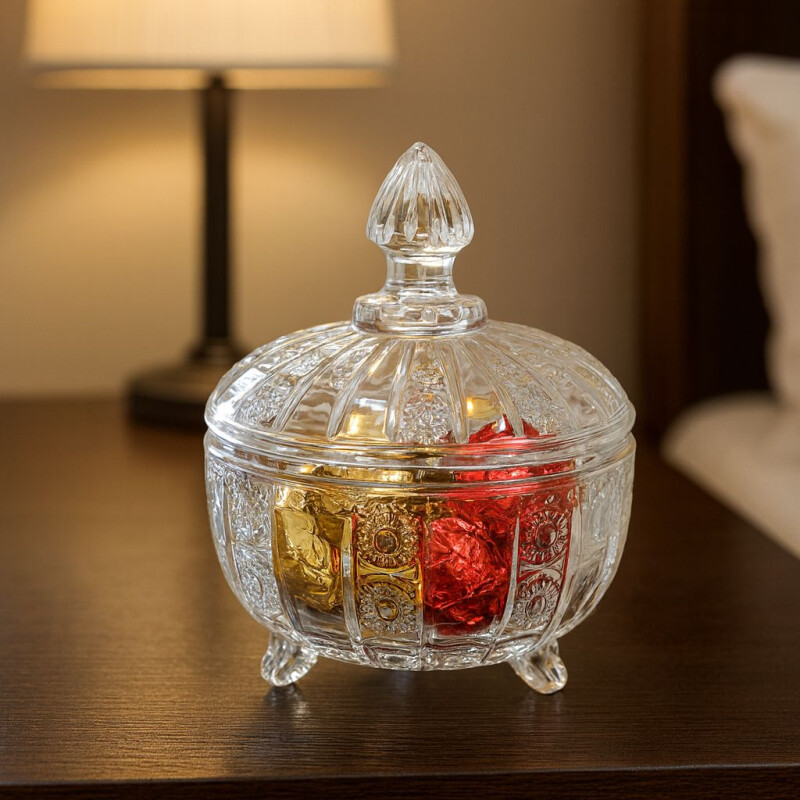 Caramelera de Vidrio Transparente con Detalles Tallados Caramelera de Vidrio Transparente con Detalles Tallados