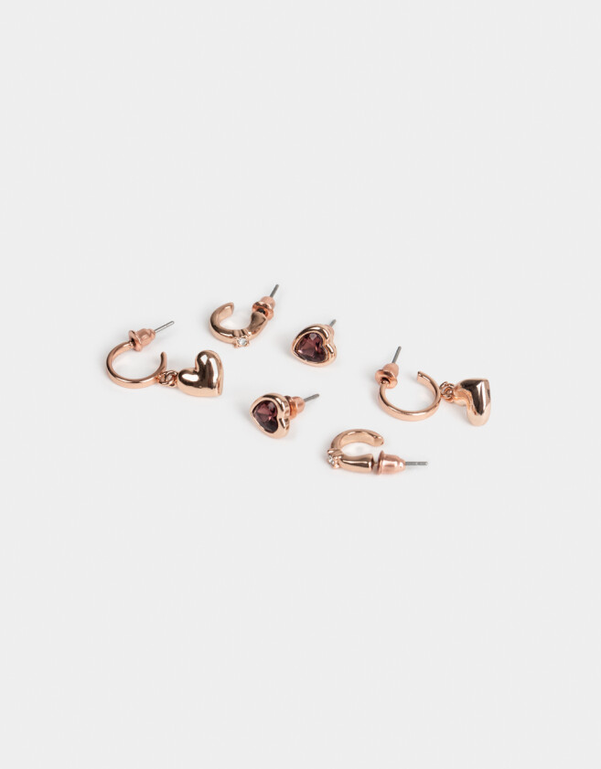 Aros Sets Bañada en Oro Rosa Set De Aros Corazón Bañado En Oro Rosa - Dorado Oro Rosa