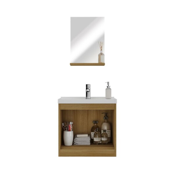 MUEBLE DE BAÑO SUSPENDIDO 50 CM CON MESADA Y ESPEJO - MIEL/GRAFITO MUEBLE DE BAÑO SUSPENDIDO 50 CM CON MESADA Y ESPEJO - MIEL/GRAFITO