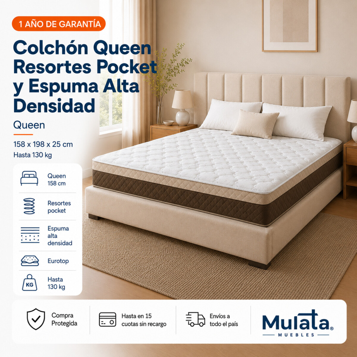 Colchón Queen Pocket Eurotop con Pillow 