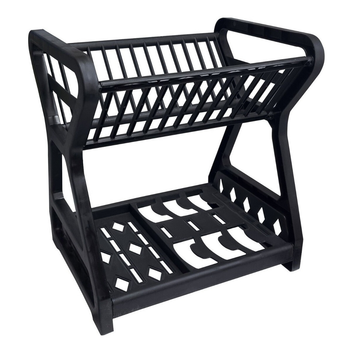 Escurridor Platos Vajilla Cubiertos Vasos 2 Pisos 12 Compart - Variante Color Negro 