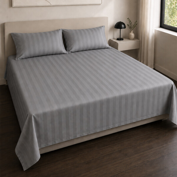 Juego de sábanas KING de tela a rayas Premium 400 hilos Gris