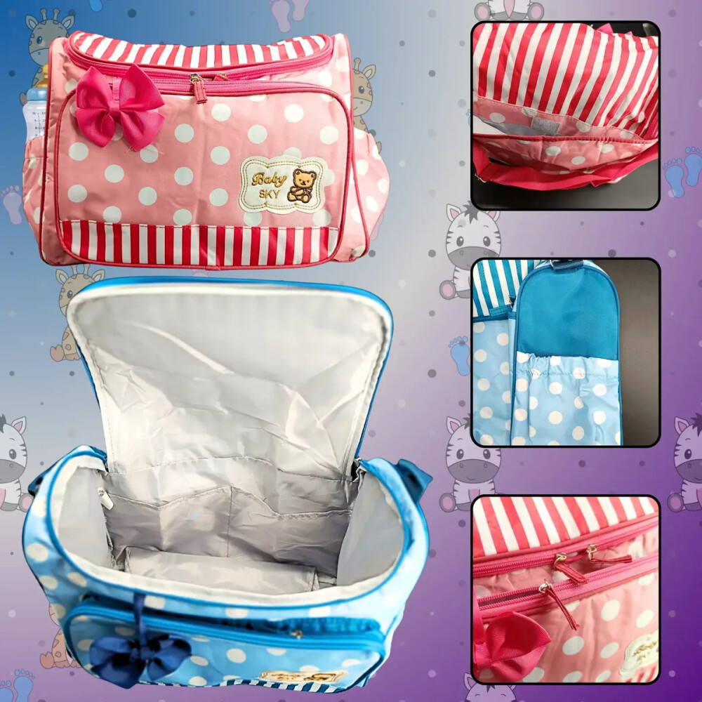 Bolso maternal, pañalero con cambiador rayas - lunares Rosa