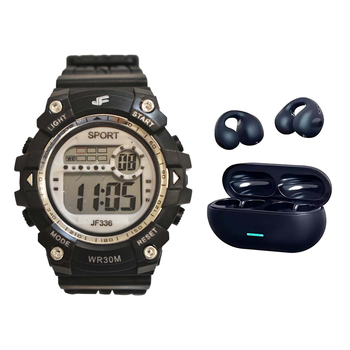 Set Reloj Deportivo Luz + Auriculares Earcuffs Inalámbricos - Negro 