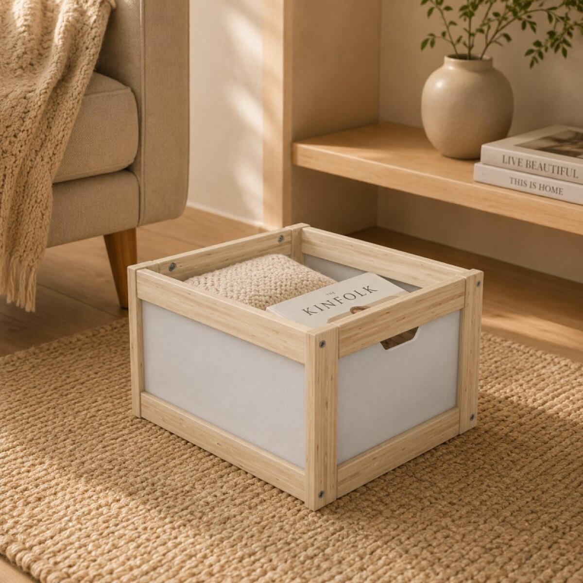 Cajonera Aspen Negro Con Madera Clara - Blanco/natural 