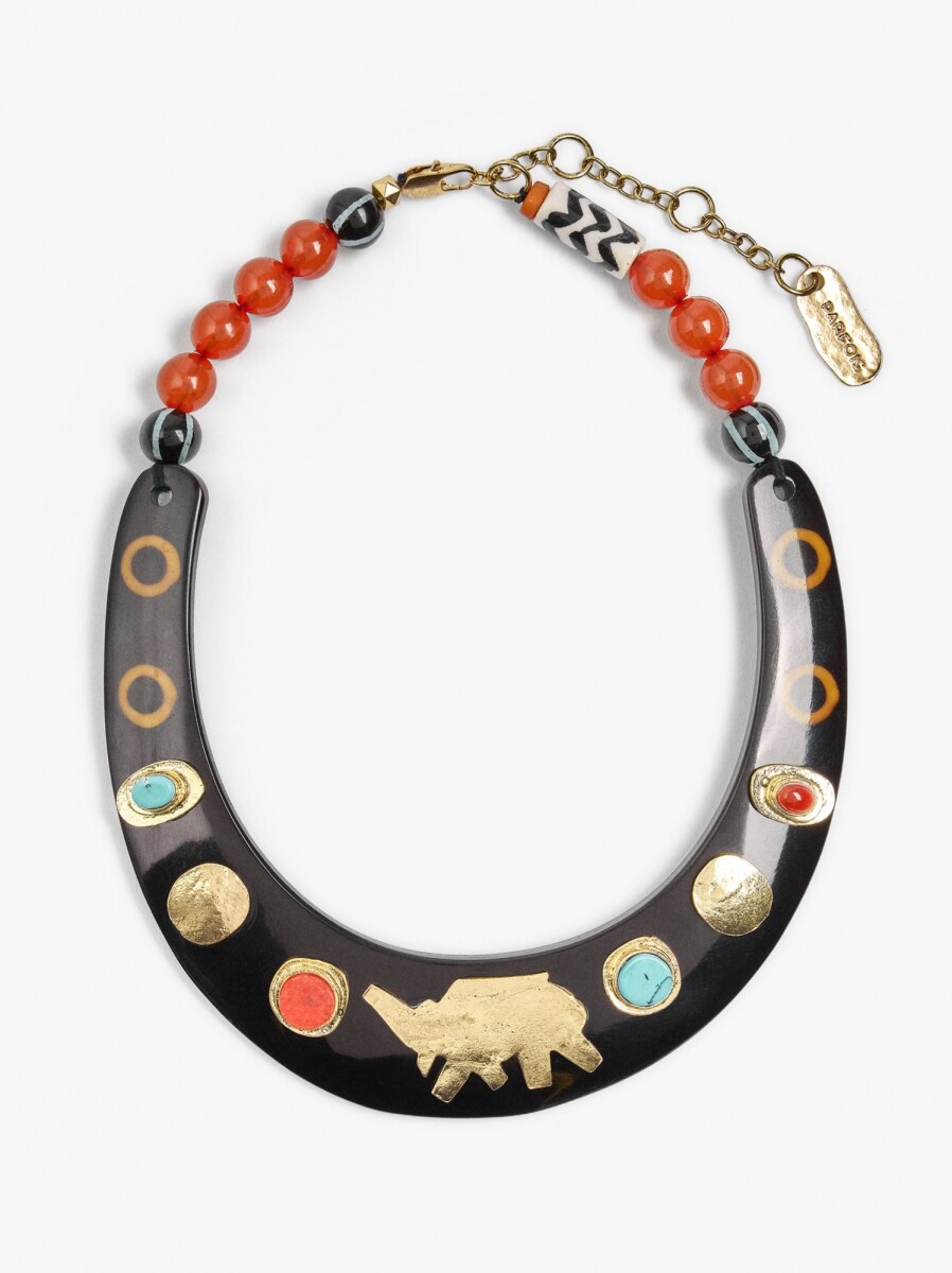 Collar Choker Con Cerámica Y Piedra - multicolor 