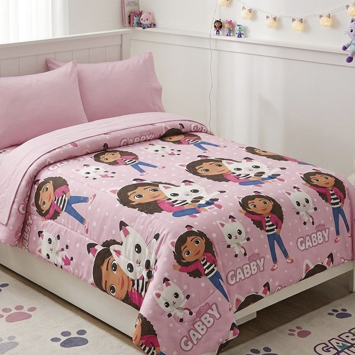 Acolchado Infantil La Casa Gabby 1 Plaza 100% Microfibra - ROSA 