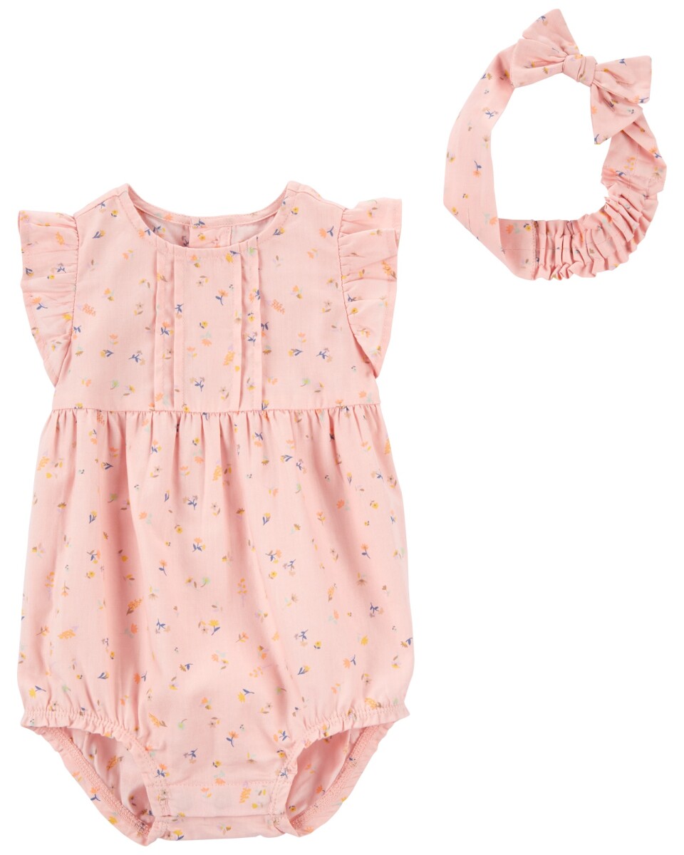 Body bombachudo de algodón, con vincha, diseño floral 