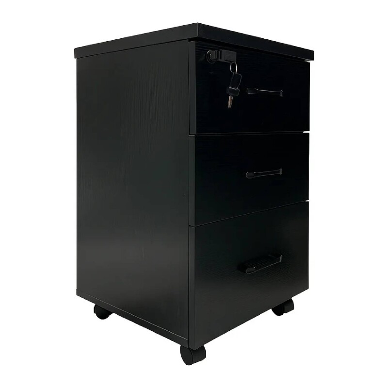 Cajonera con Llave de Madera Melaminico x3 cajones Negro