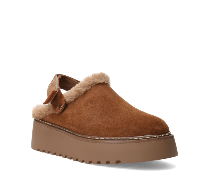 Zueco de Mujer Bottero Con Piel Y Tira Trasera Marrón Camel