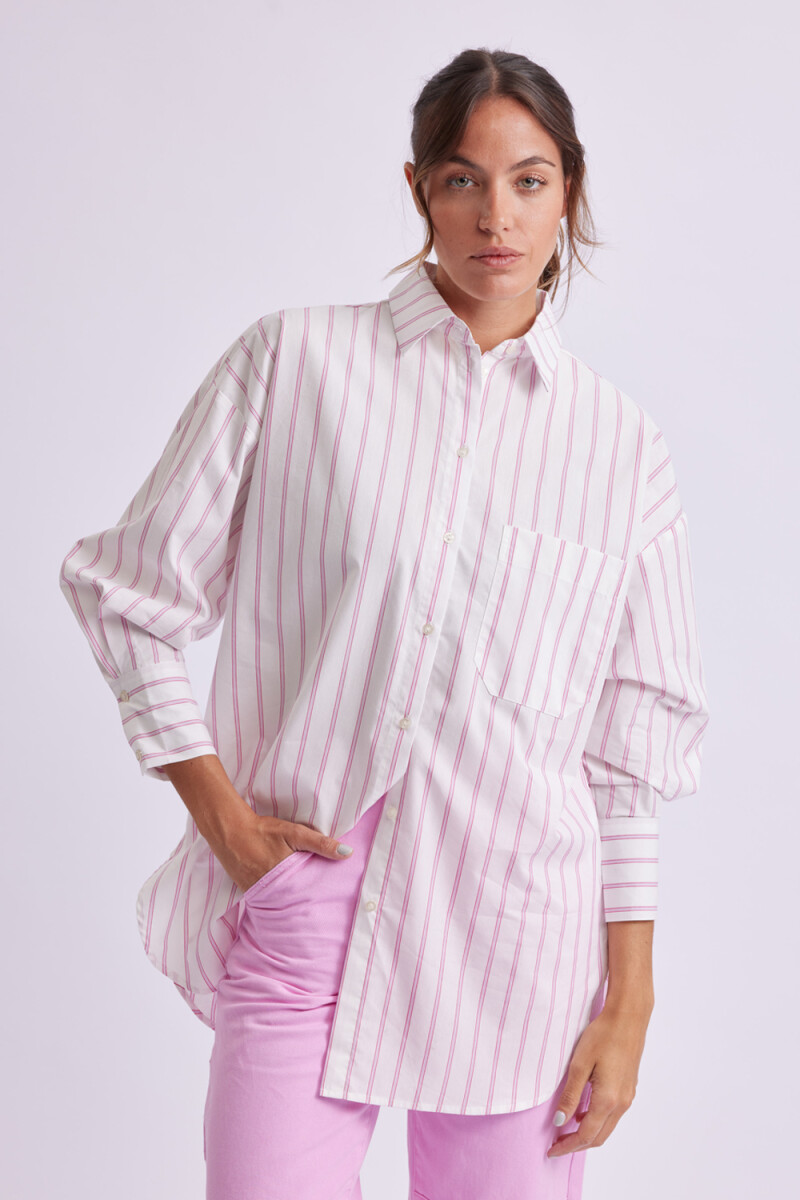 Camisa manga larga oversize rayas - Rosa 
