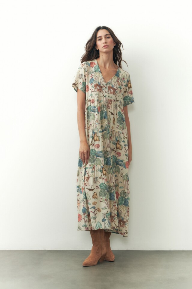 Maxi vestido con estampa humedales multicolor