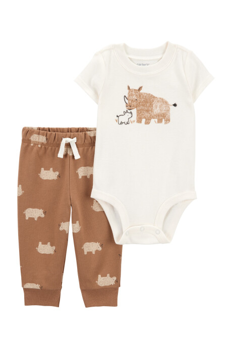 Set dos piezas de algodón, pantalón y body, diseño rinocerontes Sin color