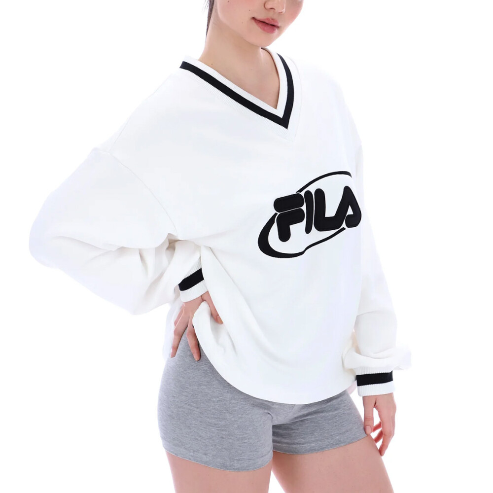 Fila mujer buzo fit v-neck pullover - cream Crema