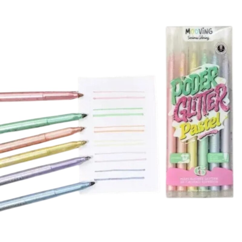 Marcadores Glitter Pastel Mooving x6 Marcadores Glitter Pastel Mooving x6
