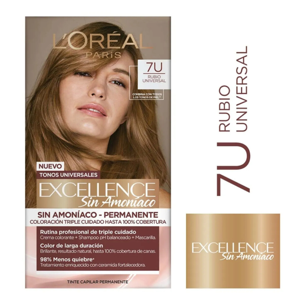 Tinta L'Oréal Paris Excellence Sin Amoníaco 7U Rubio Universal 