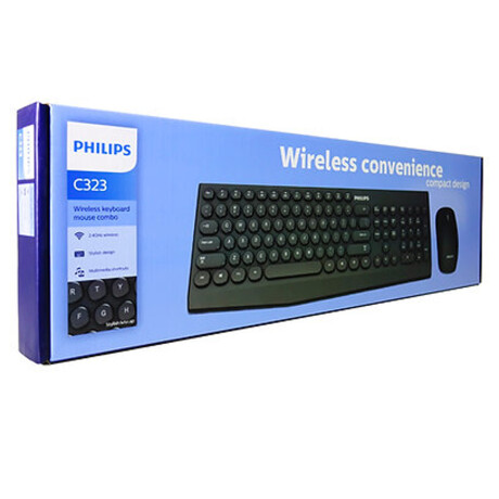 Philips - Combo Inalámbrico Mouse Ambidiestro y Teclado SPT6323 - Mouse 800/1200PPP. Teclado 104 Tec 001