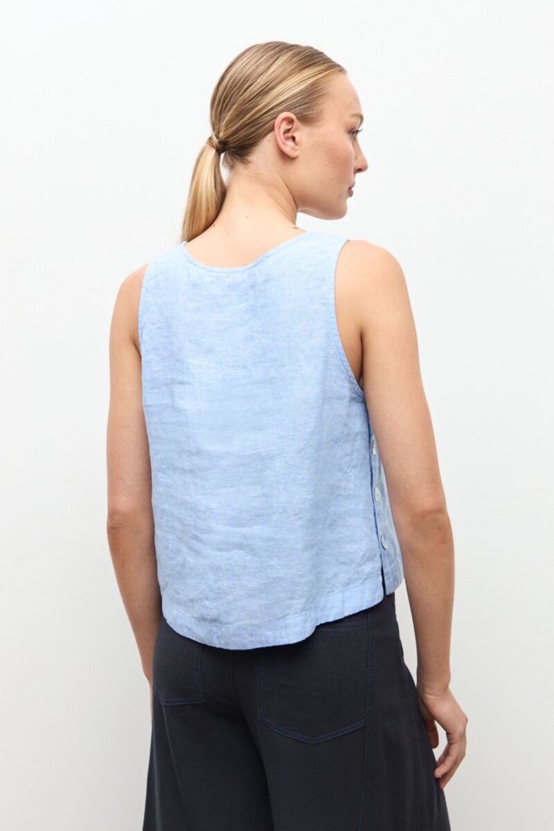 Blusa 100% Lino celeste melange