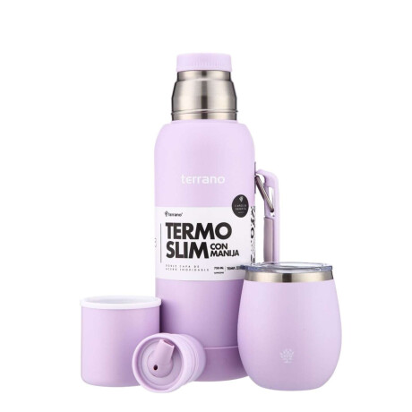 Kit Termo 750Ml. Slim Con Manija + Mate De Acero Con Tapa Lila