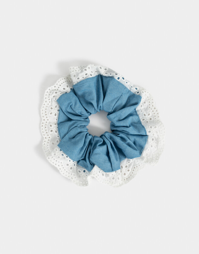 Skunzies De denim Maxi Scrunchie Broderie - Combinacion Bicolor