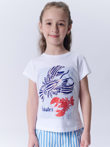 Remera manga corta slub estampa Langostas Blanca