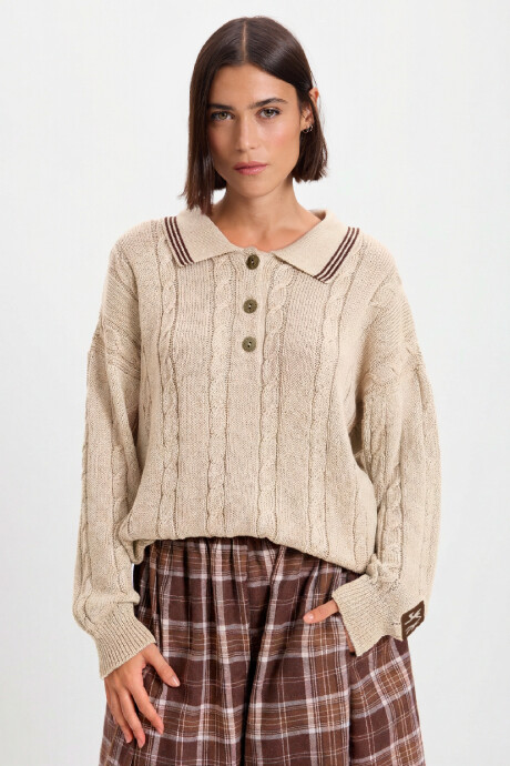 Sweater Trenzado Crudo/Marron