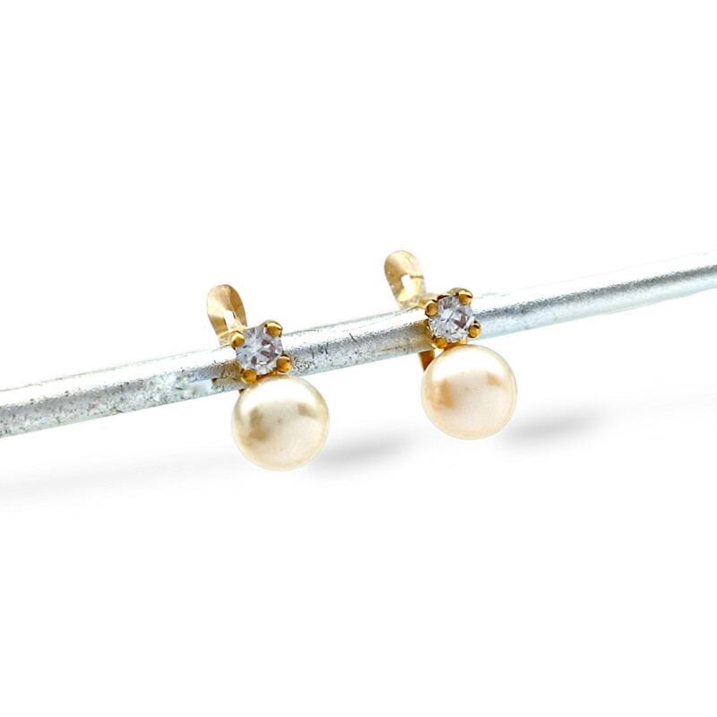 Caravanas Perlas y zirconia en oro- Oro bajo - Perla de río y zirconia - CA8222 conpiedra