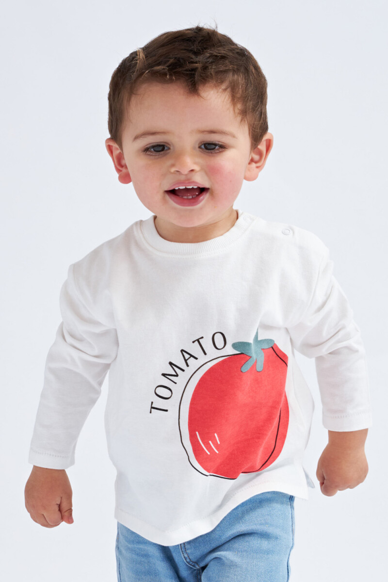 Camiseta manga larga estampada Tomate - blanco