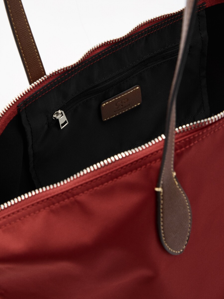 Bolso Shopper Liso De Nylon rojo