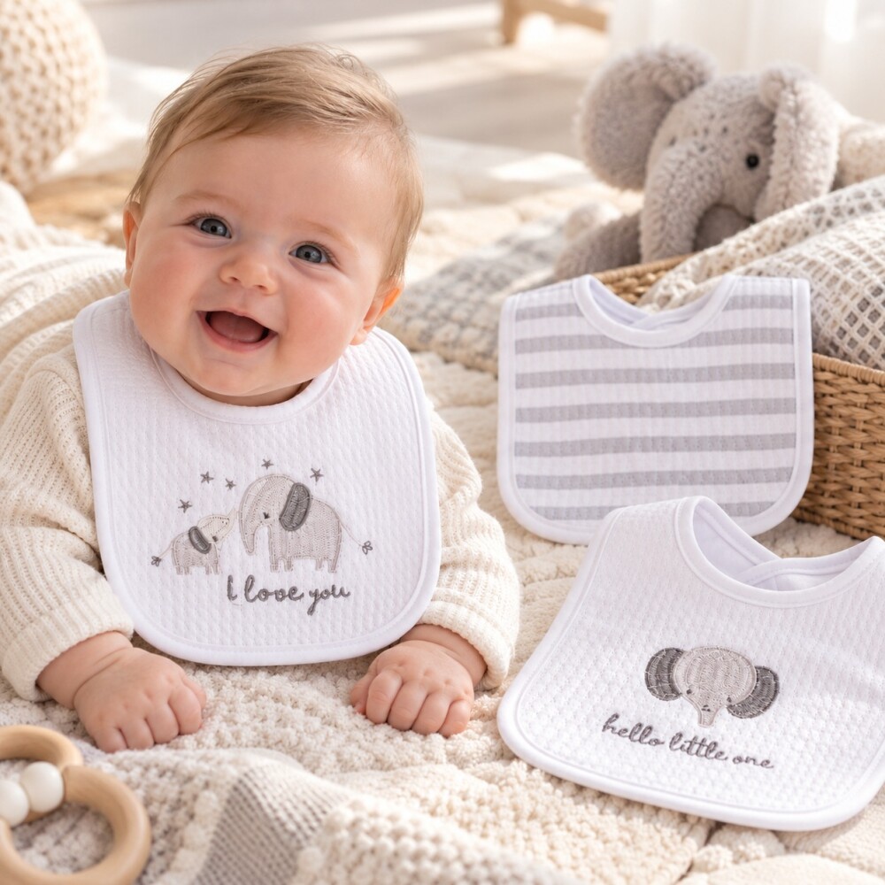 Set x3 baberos elefante ASH gris