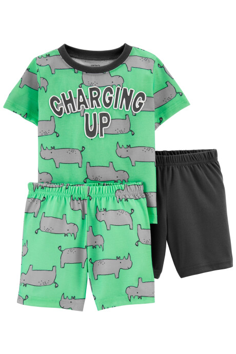 Pijama de Tres Piezas de Dos Shorts y Remera Manga Corta Estampado Rinoceronte 0