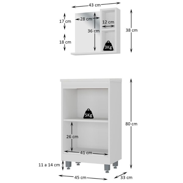 MUEBLE DE BAÑO 45 CM CON MESADA Y ESPEJO - BLANCO MUEBLE DE BAÑO 45 CM CON MESADA Y ESPEJO - BLANCO