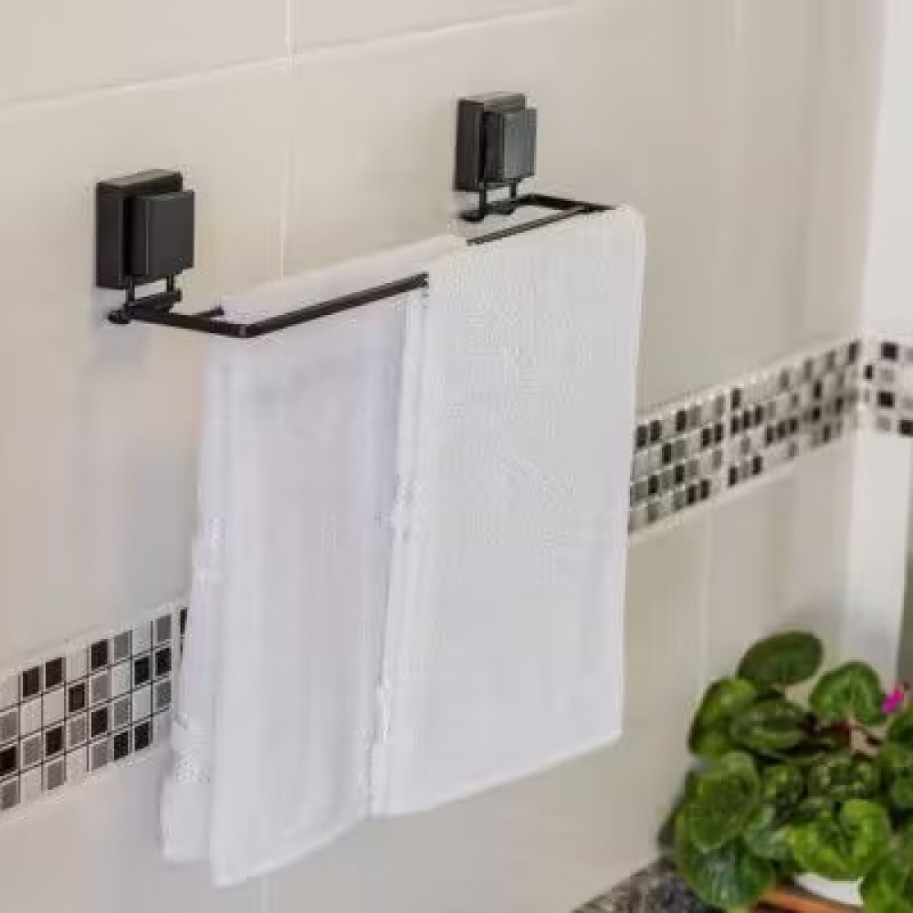 TOALLERO 45 CM CON VENTOSA CUADRADA NEGRO MATE Toallero 45 Cm Con Ventosa Cuadrada Negro Mate