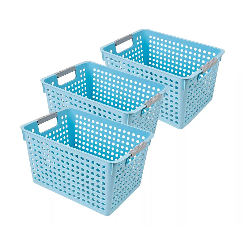 Set x3 Cesto calado M 31 x 21,5 x 17,5 cm CELESTE