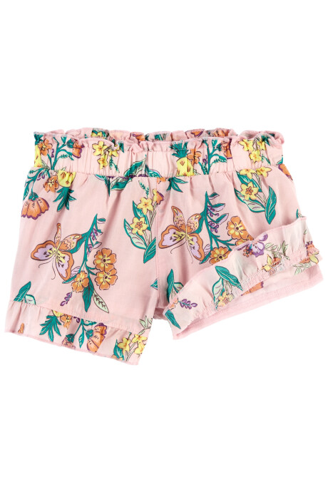 Short de popelina, ribete de volados y diseño floral Sin color