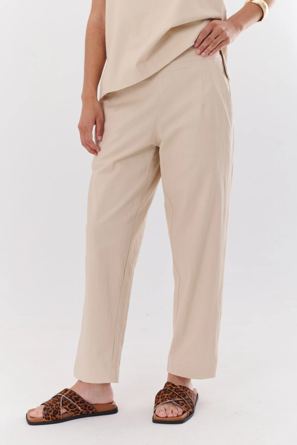 PANTALON LINO STRECH beige 3