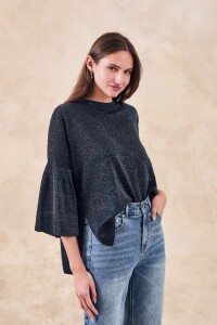 Sweater Manga Volados Lurex Negro