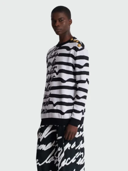 Balmain - Buzo de Jersey de punto a rayas "Love Letter" Blanco