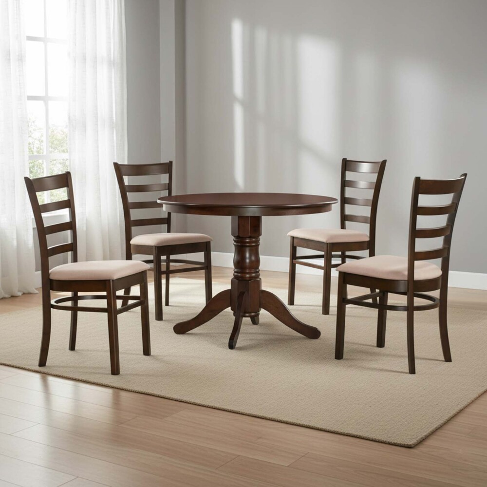 JUEGO DE COMEDOR 1+4 MDF-Y-MADERA MARRON HV II