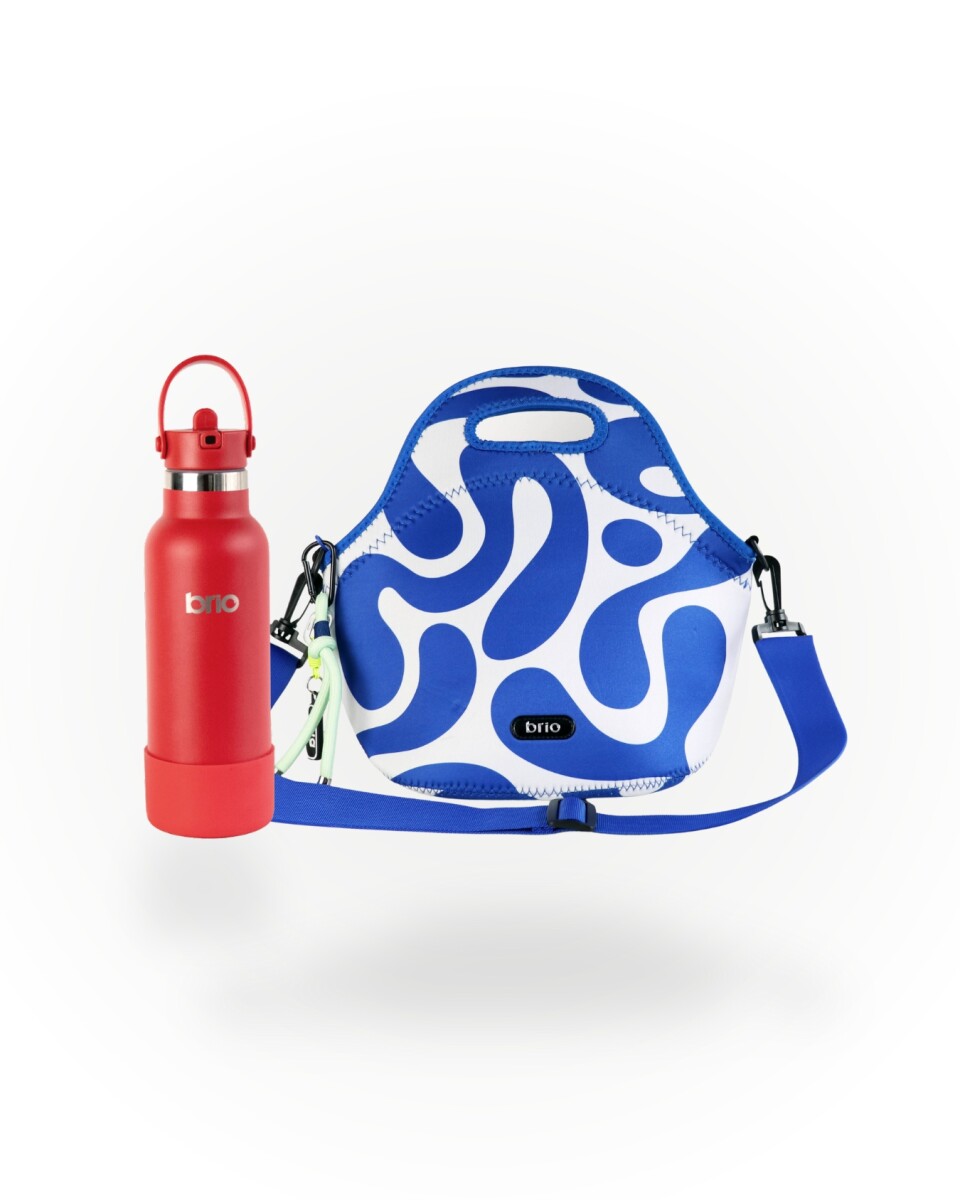 Set de lunchera Big de neopreno con correa ajustable y botella de acero inoxidable 500ml brio - set sunny/rojo 