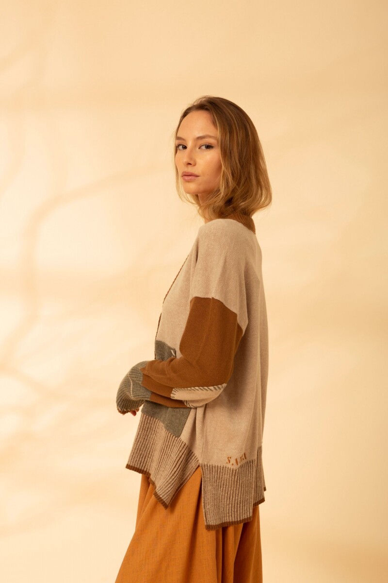 Saco New Espiga Beige, camel y verde