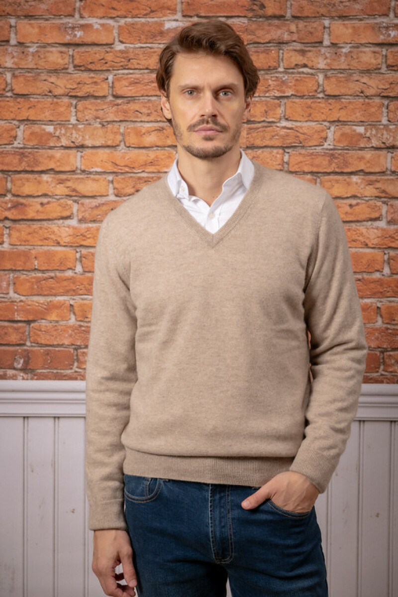 Sweater escote v cashmere - Camello 