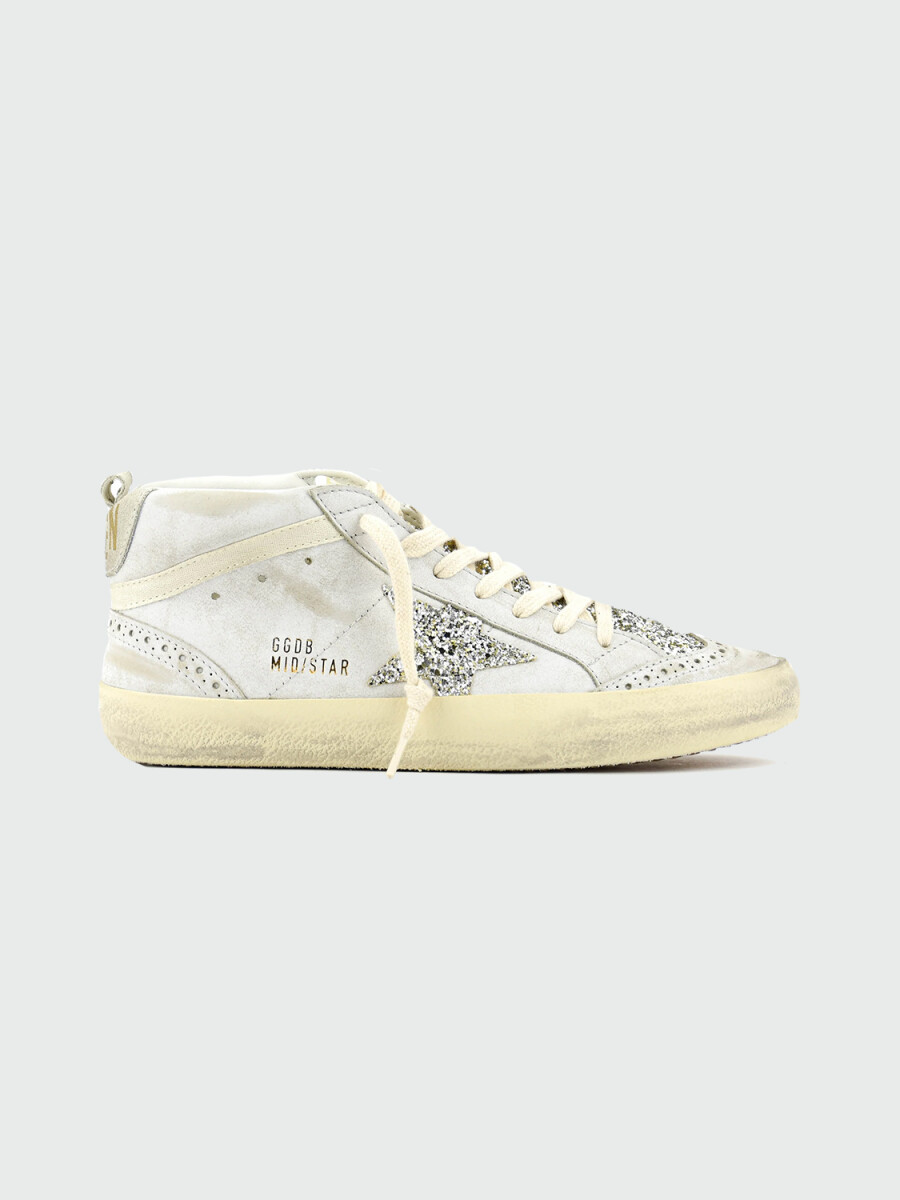 GOLDEN GOOSE - Zaptillas Mid Star con porpurina plateada 