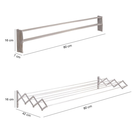 Set Mor Tendedero de Pared Plegable 5.6Mt Ropa + 12 Palillos Plateado