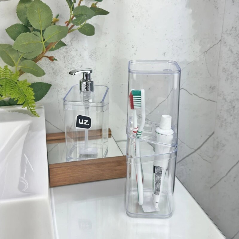 Set de baño, porta cepillo y organizador de mesada TRANSPARENTE