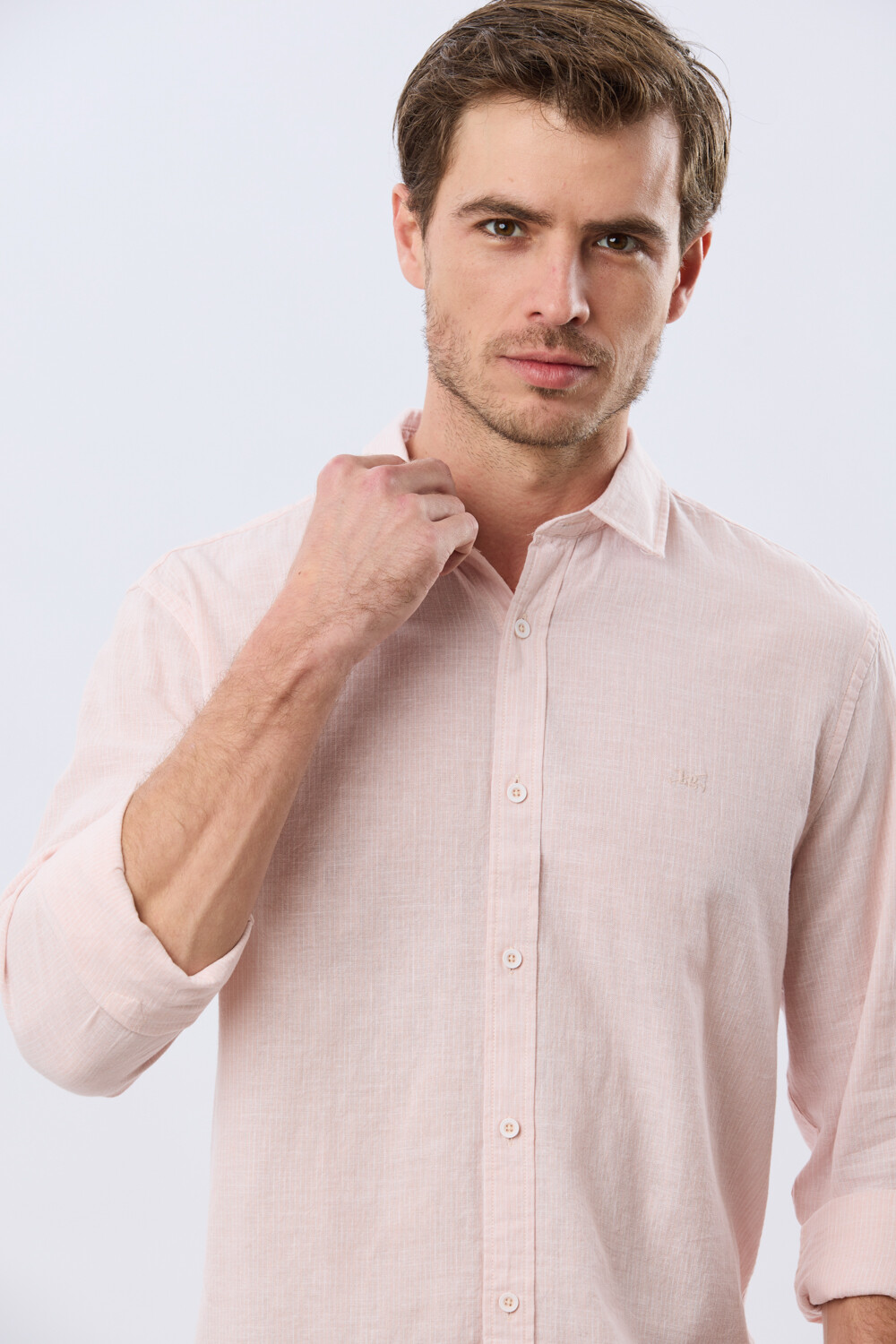 CAMISA RAYADA DE LINO Rosa