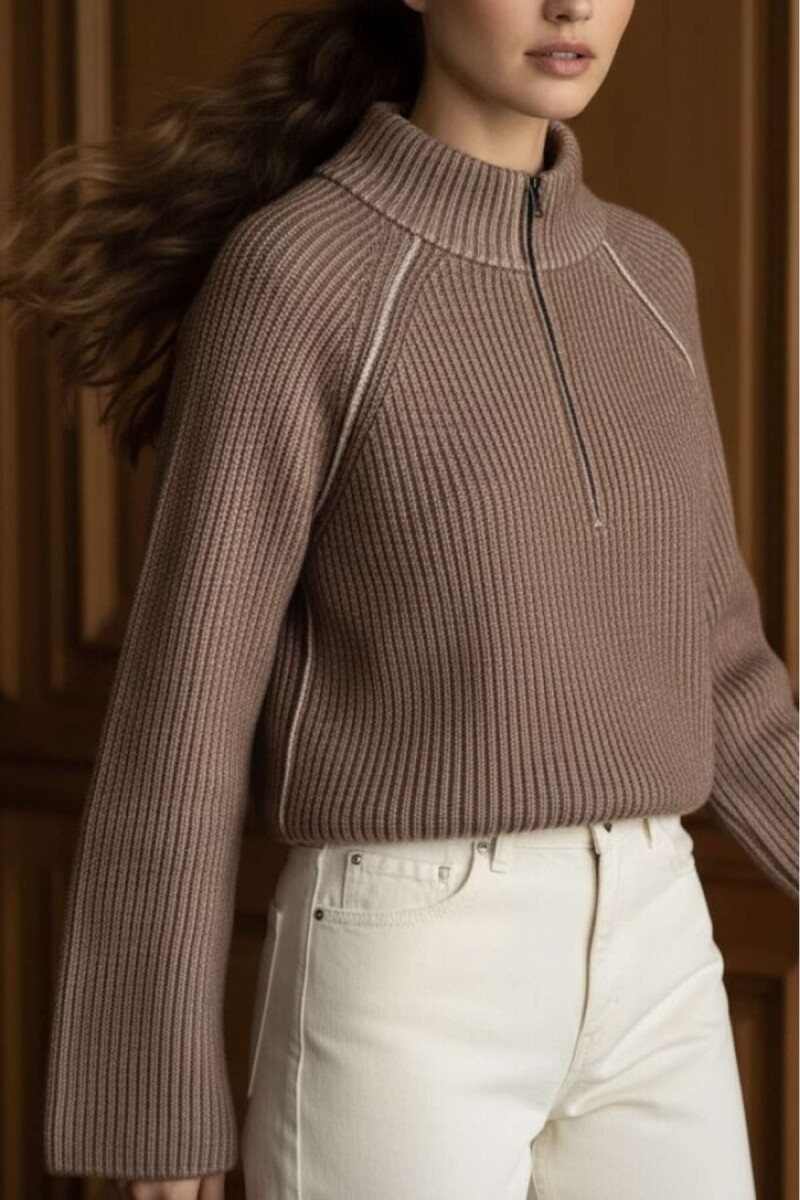 Sweater Algodón Cierre - Camel 